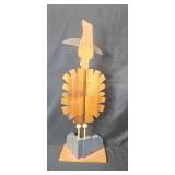 Wooden Porch Turkey Figure and Metal Pumpkin Fall Decor Set