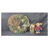 Rustic Wreath with Pinecones, Holiday Ornament Set, and Cabelas Moose Plush