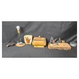 Rustic Wildlife Decor Collection with Lamp, Trinket Box, Vase, Glass Bowl and Forest Scene