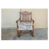 Vintage Wooden Rocking Chair with Floral Upholstered Seat