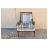 Vintage Wooden Armchair with Striped Upholstery