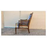 Vintage Wooden Armchair with Striped Upholstery
