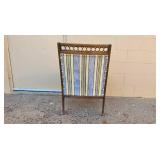 Vintage Wooden Armchair with Striped Upholstery