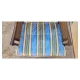 Vintage Wooden Armchair with Striped Upholstery
