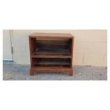 Wooden Side Table with Open Shelves and Sliding Drawer, 23x24x16 Inches