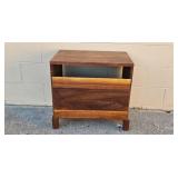 Wooden Side Table with Open Shelves and Sliding Drawer, 23x24x16 Inches