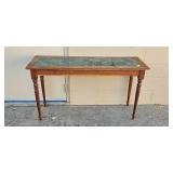 Wood Console Table with Green Marble Top and Turned Legs 53x18x29 in