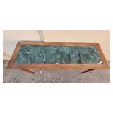 Wood Console Table with Green Marble Top and Turned Legs 53x18x29 in