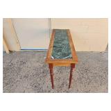 Wood Console Table with Green Marble Top and Turned Legs 53x18x29 in