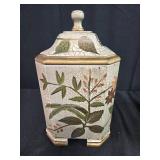 Decorative Set with 2 Floral Canisters, Green Plastic Bathroom Accessories, and S-Hooks