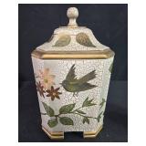 Decorative Set with 2 Floral Canisters, Green Plastic Bathroom Accessories, and S-Hooks