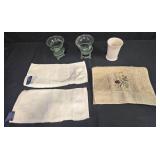 Bathroom Accessory Set with Glass Holders, Plastic Tumbler and Soap Dish, and Towels