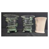 Bathroom Accessory Set with Glass Holders, Plastic Tumbler and Soap Dish, and Towels