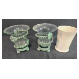 Bathroom Accessory Set with Glass Holders, Plastic Tumbler and Soap Dish, and Towels