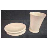 Bathroom Accessory Set with Glass Holders, Plastic Tumbler and Soap Dish, and Towels