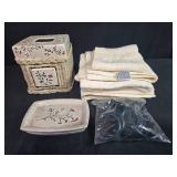 JCPenney Home Collection Bath Set with Faux Rattan Tissue Box Cover, Soap Dish, Towels and Shower Curtain Rings