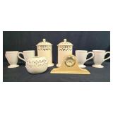 Ceramic Kitchenware Set with Mugs, Canisters, Tealight Holder and Desk Clock