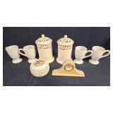 Ceramic Kitchenware Set with Mugs, Canisters, Tealight Holder and Desk Clock