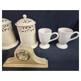 Ceramic Kitchenware Set with Mugs, Canisters, Tealight Holder and Desk Clock