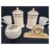 Ceramic Kitchenware Set with Mugs, Canisters, Tealight Holder and Desk Clock