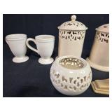 Ceramic Kitchenware Set with Mugs, Canisters, Tealight Holder and Desk Clock