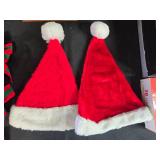 Holiday Decor Lot with Santa Prints, Santa Hats, Bows, and Light Set