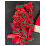 Holiday Decor Lot with Santa Prints, Santa Hats, Bows, and Light Set
