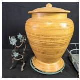 Kitchenware Collection with Wooden Lidded Jar, Metal Holder, Basket, and Salt and Pepper Shakers