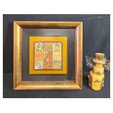 Framed 15x15 Decorative Wall Art and Carved Snowman Figurine