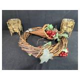 Grapevine Wreath with Faux Berries and Set of 2 Grape Motif Candle Holders