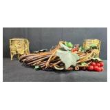 Grapevine Wreath with Faux Berries and Set of 2 Grape Motif Candle Holders