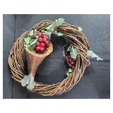 Grapevine Wreath with Faux Berries and Set of 2 Grape Motif Candle Holders