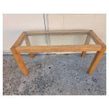 Glass Top Oak Coffee Table, 37x16x19 Inches