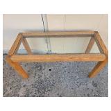 Glass Top Oak Coffee Table, 37x16x19 Inches