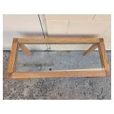 Glass Top Oak Coffee Table, 37x16x19 Inches