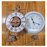 Set of 2 Clocks - Wooden Weight-Driven Wall Clock and Battery-Powered Wall Clock - untested