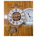 Set of 2 Clocks - Wooden Weight-Driven Wall Clock and Battery-Powered Wall Clock - untested
