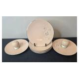 Flintridge China Pink Rose Pattern Plates and Salt & Pepper Set - display not inc