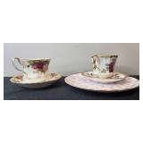 Bone China Trio: Elizabethan, Royal Albert, and Royal Tuscan Tea Cups and Plates