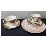 Bone China Trio: Elizabethan, Royal Albert, and Royal Tuscan Tea Cups and Plates