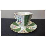 Set of 4 Vintage Bone China Teacups and Saucers with Floral and Gold Accents