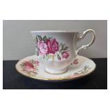 Set of 4 Vintage Bone China Teacups and Saucers with Floral and Gold Accents