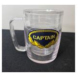 Collection of Drinkware including Captain Mug, Straub Artglas Vase, Blue Mug, and Shot Glass
