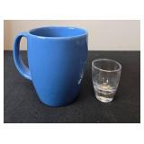 Collection of Drinkware including Captain Mug, Straub Artglas Vase, Blue Mug, and Shot Glass