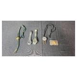 Collection of 2 Mens Watches, 3 Bolo Ties, and Horse Buckle