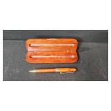 Wooden Ballpoint Pen with Cadillac Logo Embossed on Front of Case & Vintage Esterbrook Dipless Pen Nibs Set