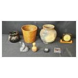 Decorative Mixed Decor Collection with Vintage Barometer and Pottery Vase