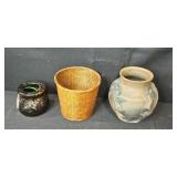 Decorative Mixed Decor Collection with Vintage Barometer and Pottery Vase