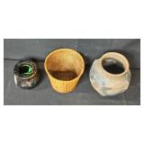 Decorative Mixed Decor Collection with Vintage Barometer and Pottery Vase