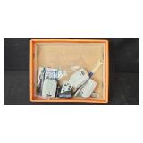 Box of Hand Tools Including Stanley Wrench Set, Pliers, Drill Bits, and Hardware